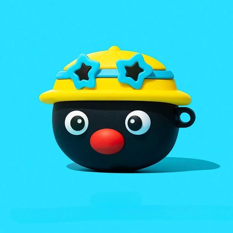 Cute Penguin 3″ Silicone AirPods Case - Yellow Hat, Black