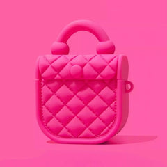 Cute Pretty Fuchsia 6″ Silicone AirPods Case - Diamond Quilted Handbag Pattern