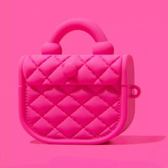 Cute Pretty Fuchsia 6″ Silicone AirPods Case - Diamond Quilted Handbag Pattern