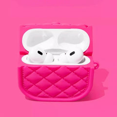 Cute Pretty Fuchsia 6″ Silicone AirPods Case - Diamond Quilted Handbag Pattern