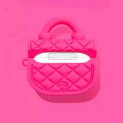 Cute Pretty Fuchsia 6″ Silicone AirPods Case - Diamond Quilted Handbag Pattern