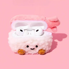 Cute, Pretty Pink Plush 5″ AirPods Case - Sushi Theme