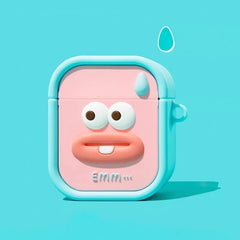 Cute and Funny 2″ Sweating Emoji AirPods Case - Blue Silicone