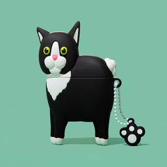 Cute and Funny Cat Theme 3" Black Silicone AirPods Case