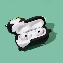 Cute and Funny Cat Theme 3" Black Silicone AirPods Case