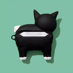 Cute and Funny Cat Theme 3" Black Silicone AirPods Case