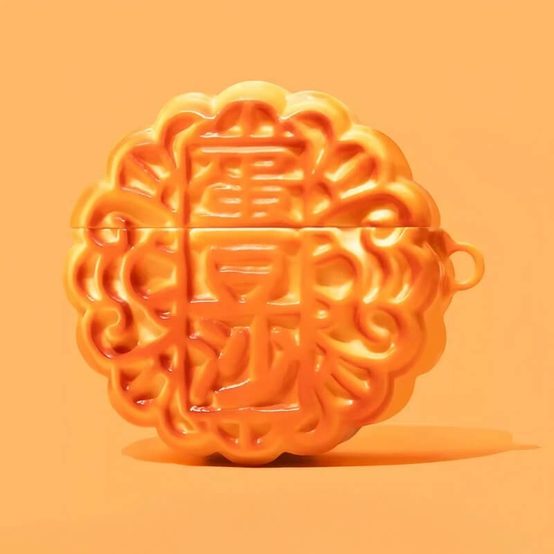 Cute and Funny Moon Cake Theme - 4″ Orange Silicone AirPods Case
