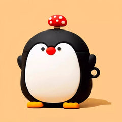 Cute and Funny Mushroom Penguin AirPods Case 8″ - Silicone, Black