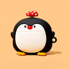 Cute and Funny Mushroom Penguin AirPods Case 8″ - Silicone, Black