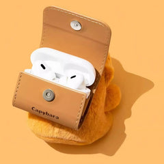 Funny Cute Capybara Themed Plush AirPods Case - 6″ Brown