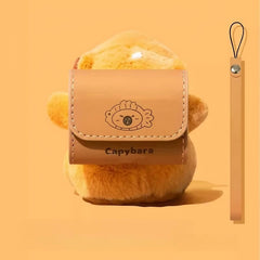 Funny Cute Capybara Themed Plush AirPods Case - 6″ Brown