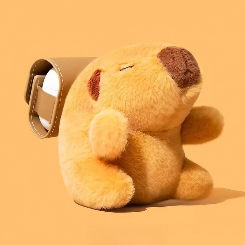 Funny Cute Capybara Themed Plush AirPods Case - 6″ Brown