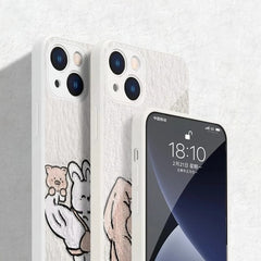 Funny Muscle Rabbit Tempered Glass iPhone Case for iPhone 16 Pro Max - White