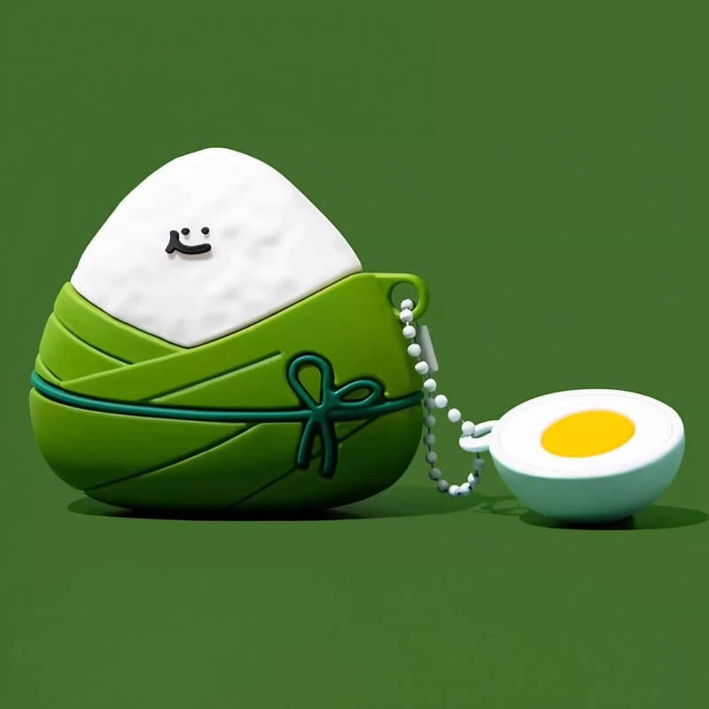 Green Silicone AirPods Case - 5″ Cartoon Pendant, Zongzi Theme