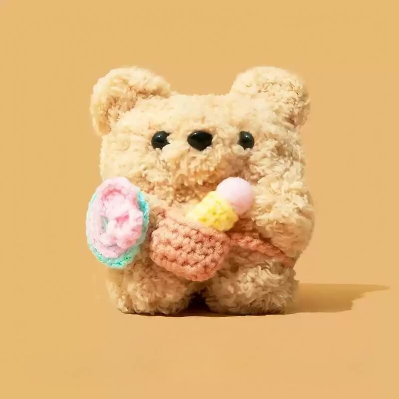 Ice Cream Cute Bear Theme - Khaki Plush AirPods Case