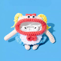 Knit AirPods Case 5″ - Pink, Cute Blonde Girl Theme, Funny Sausage Lips Design