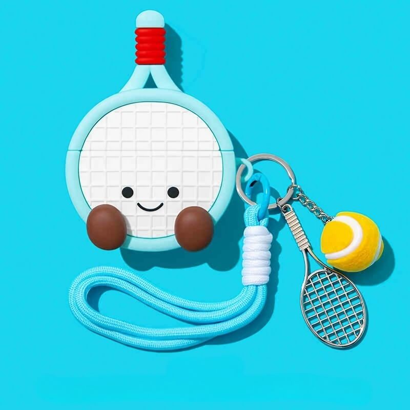 Light Blue Silicone AirPods Case - Cartoon Tennis Racket Pendant
