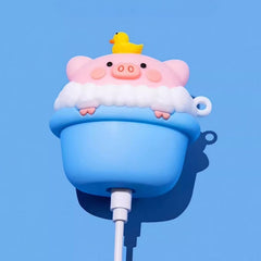 Pink Silicone AirPods Case - 3″ Cute Bathing Pig Design