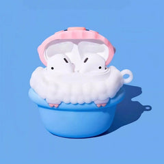 Pink Silicone AirPods Case - 3″ Cute Bathing Pig Design