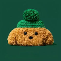 Plush AirPods Case - 16" Cute Green Hat Dog Brown