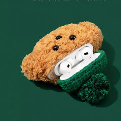 Plush AirPods Case - 16" Cute Green Hat Dog Brown