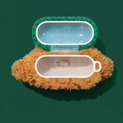 Plush AirPods Case - 16" Cute Green Hat Dog Brown