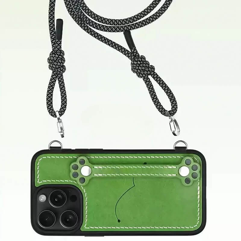 Real Leather iPhone 15 Pro Max Case - Blue + Red with Adorable Feline Paws, Wallet, Phone Grip Real Leather iPhone 15 Pro Max Case - Blue + Red with Adorable Feline Paws, Wallet, Phone Grip