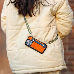 Real Leather iPhone 15 Pro Max Case - Blue + Red with Adorable Feline Paws, Wallet, Phone Grip