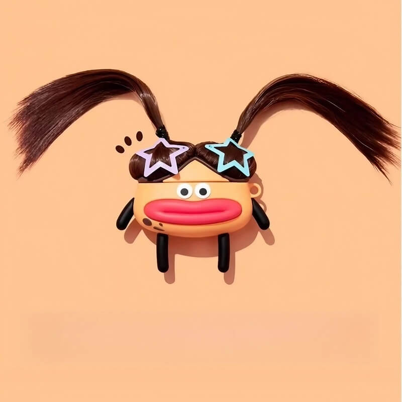 Silicone AirPods Case - 3″ Amber - Pouty Lips Braided Girl Design