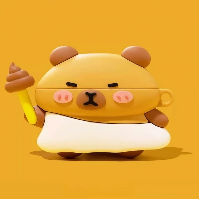 Silicone AirPods Case - Amber 3″ Capybara Design - Cute and Funny
