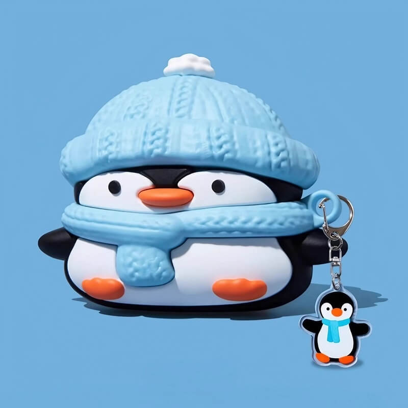 Silicone AirPods Case 3″ - Blue Scarf and Hat Penguin Design, Cute and Funny