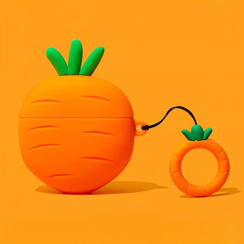 Silicone AirPods Case 3″ - Orange Carrot Design, Cute and Funny