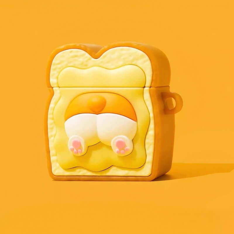 Silicone AirPods Case 3″ - Yellow Corgi Butt Toast Design - Cute and Funny