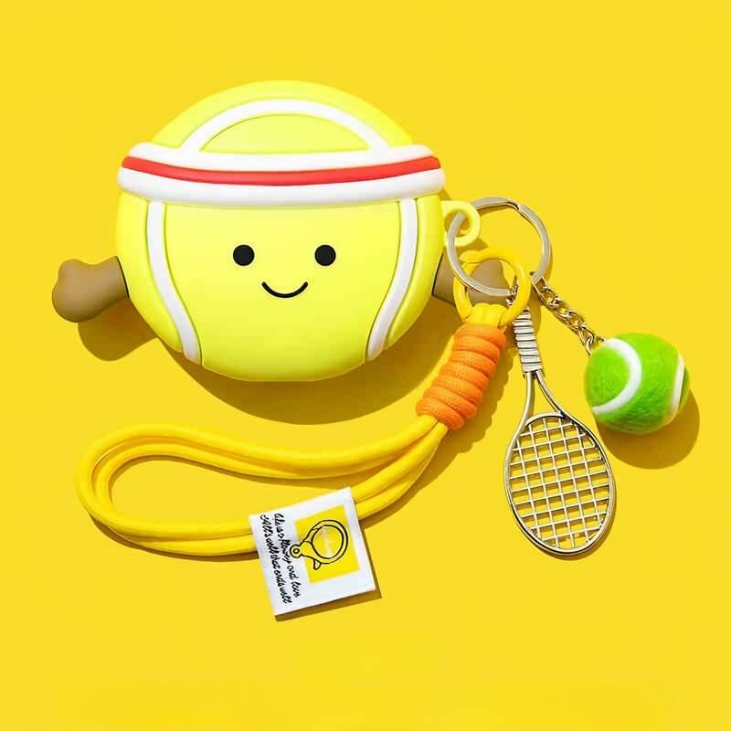 Tennis Ball Theme Cute Cartoon Yellow Silicone AirPods Case - Funny Pendant