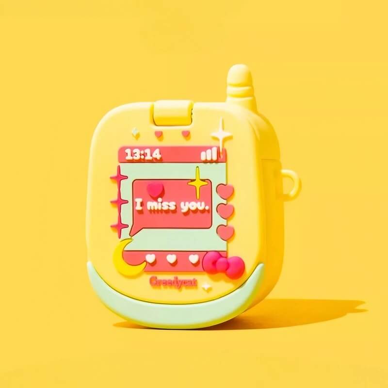 Yellow Silicone 6″ AirPods Case - Phone and Makeup Mirror Theme, Cute Funny Design