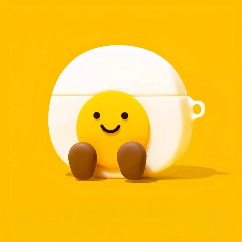 Yellow Silicone AirPods Case - 3″ Cute Smiley Face Egg Theme