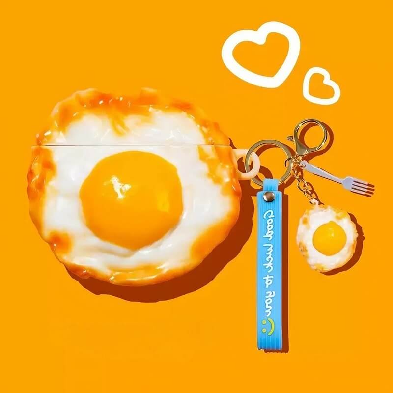 Yellow Silicone AirPods Case 3″ - Cartoon Pendant with Fried Egg Design