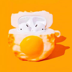 Yellow Silicone AirPods Case 3″ - Cartoon Pendant with Fried Egg Design