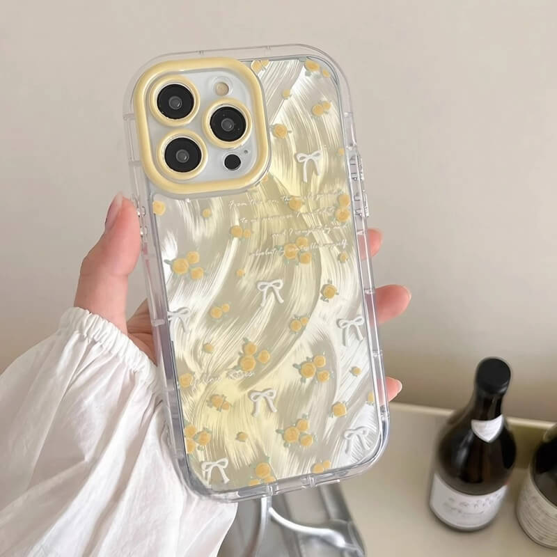 Yellow TPU iPhone 16 Pro Max Case with Floral Flower Pattern