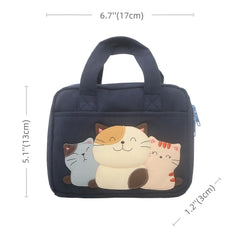 Cute Cotton Cat-themed Kawaii Handbag Casual and Phone Bag - Deep Blue