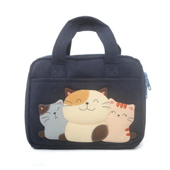 Cute Cotton Cat-themed Kawaii Handbag Casual and Phone Bag - Deep Blue