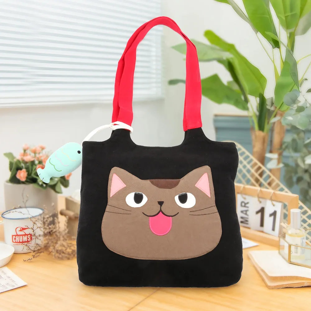 Cute Black Canvas Cat Theme Kawaii Shoulder Bag Casual Carryall for Cat Lovers Cute Black Canvas Cat Theme Kawaii Shoulder Bag Casual Carryall for Cat Lovers