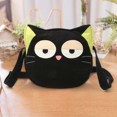 Kawaii Black Canvas Cat-themed Cute Crossbody Bag Casual and Minimalistic Style