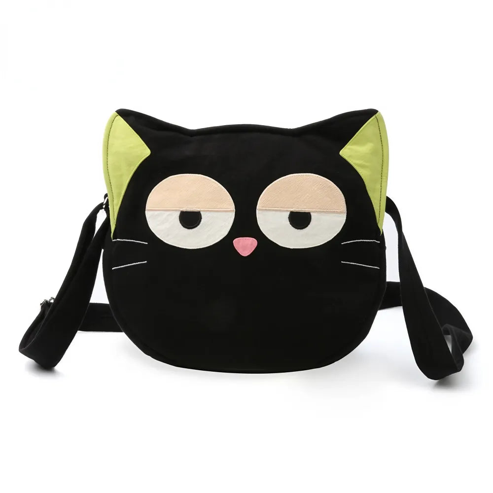 Kawaii Black Canvas Cat-themed Cute Crossbody Bag Casual and Minimalistic Style