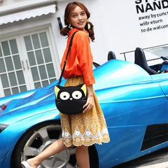 Kawaii Black Canvas Cat-themed Cute Crossbody Bag Casual and Minimalistic Style