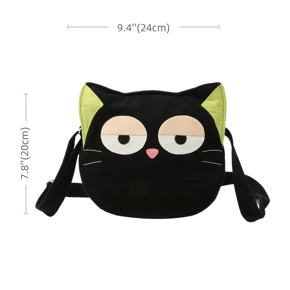 Kawaii Black Canvas Cat-themed Cute Crossbody Bag Casual and Minimalistic Style Kawaii Black Canvas Cat-themed Cute Crossbody Bag Casual and Minimalistic Style