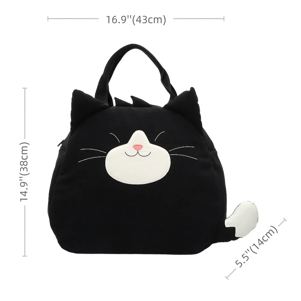 Kawaii Black Cat Cotton Cute Tote Bag Casual and Laptop Carryall Kawaii Black Cat Cotton Cute Tote Bag Casual and Laptop Carryall