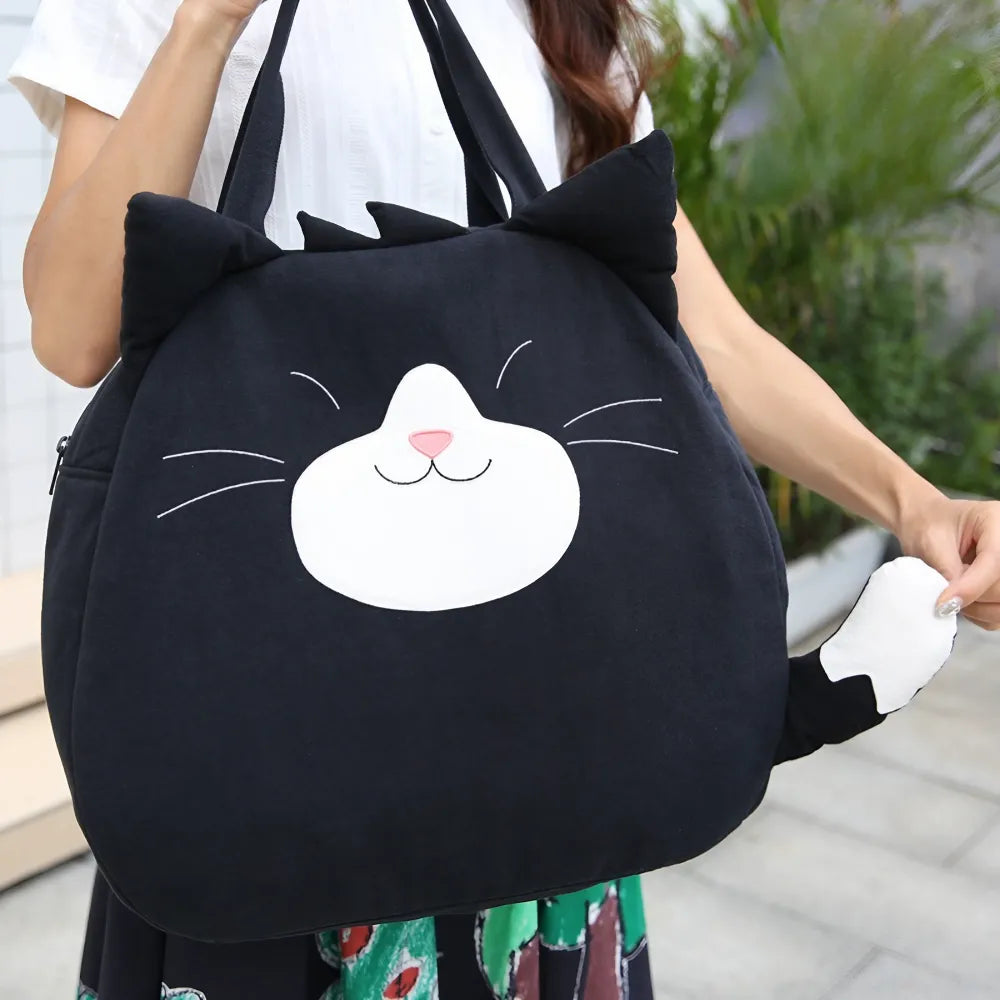 Kawaii Black Cat Cotton Cute Tote Bag Casual and Laptop Carryall Kawaii Black Cat Cotton Cute Tote Bag Casual and Laptop Carryall