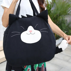 Kawaii Black Cat Cotton Cute Tote Bag Casual and Laptop Carryall