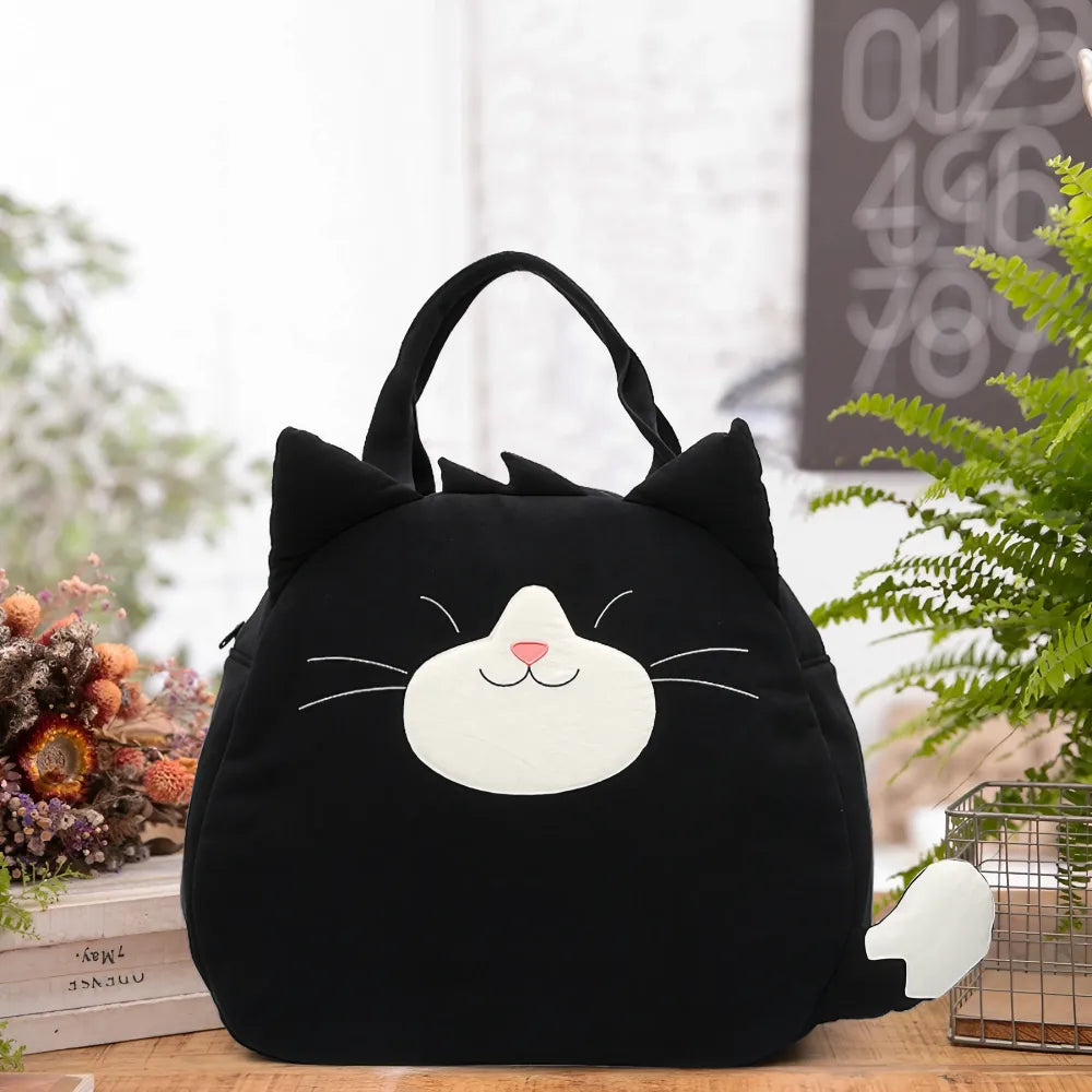 Kawaii Black Cat Cotton Cute Tote Bag Casual and Laptop Carryall Kawaii Black Cat Cotton Cute Tote Bag Casual and Laptop Carryall
